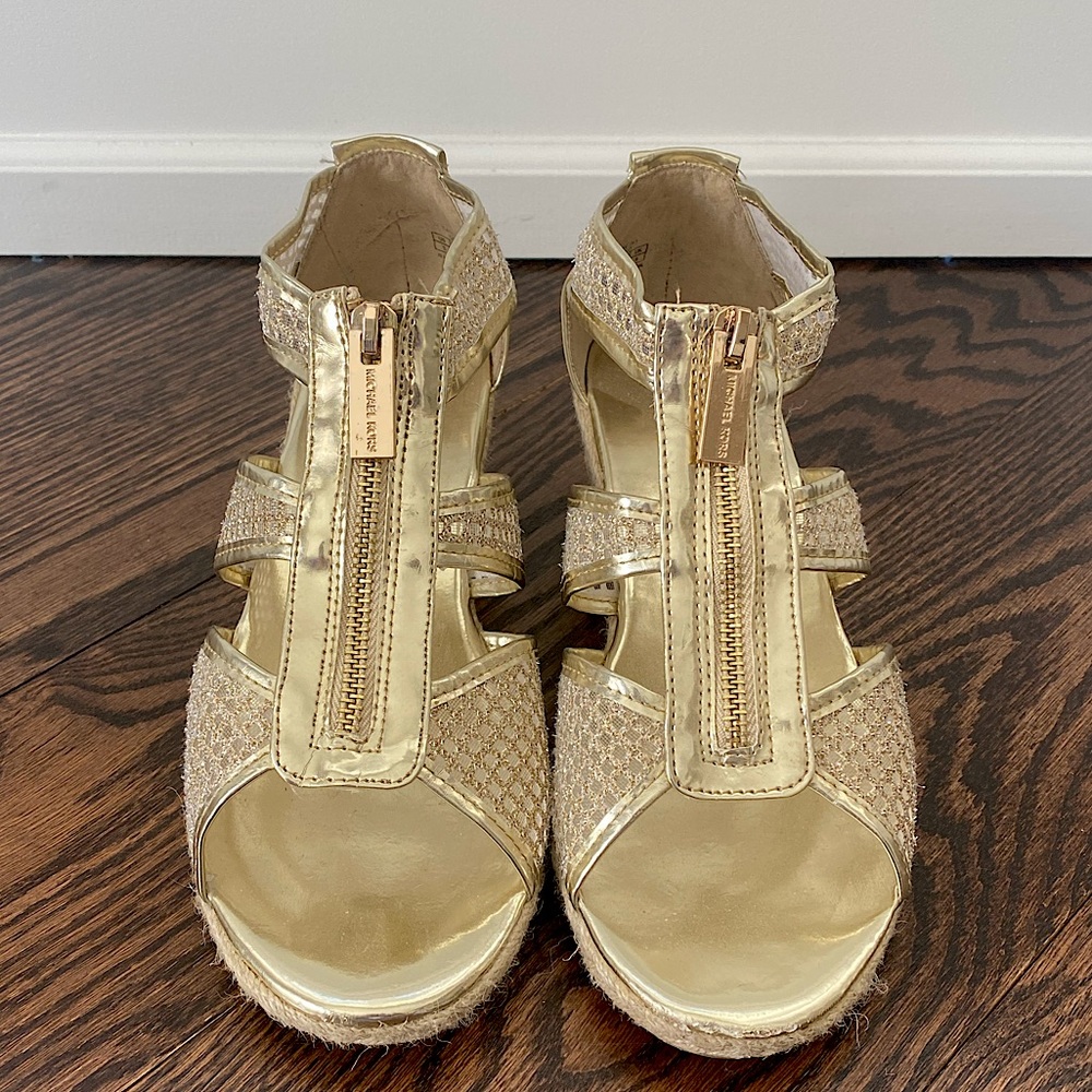 Gold Michael Kors Cate Jill wedge heels
